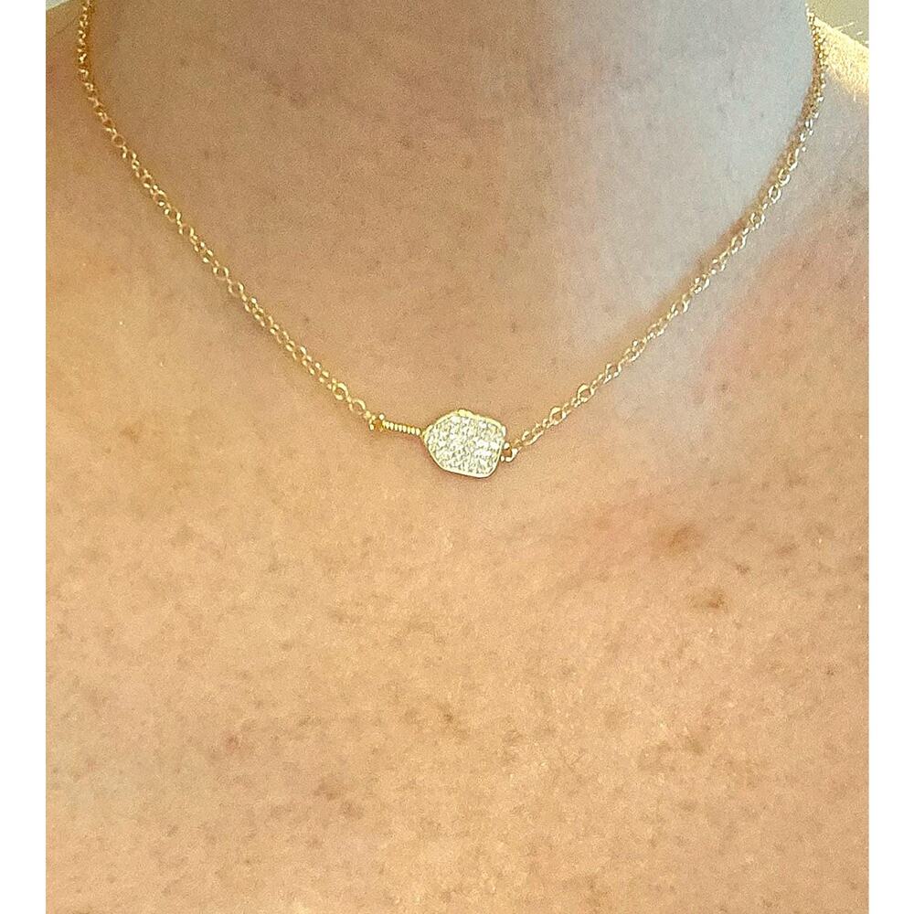 Pickleball Necklace Pendant CZ Pave Racket Adjustable Gold-Plated Chain Dainty